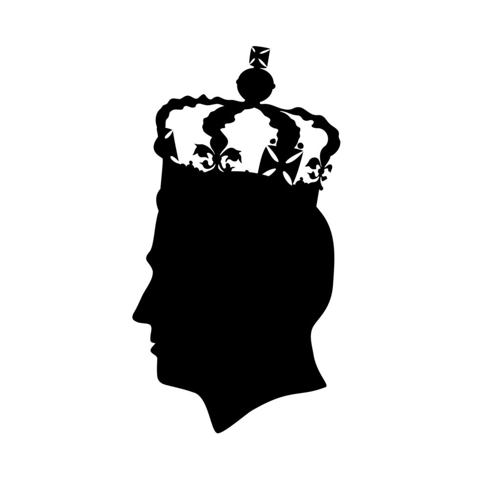 silhouette du profil de portrait du roi charles iii. le monarque britannique dans la couronne de st edward. vue de côté de la tête. illustration vectorielle. vecteur