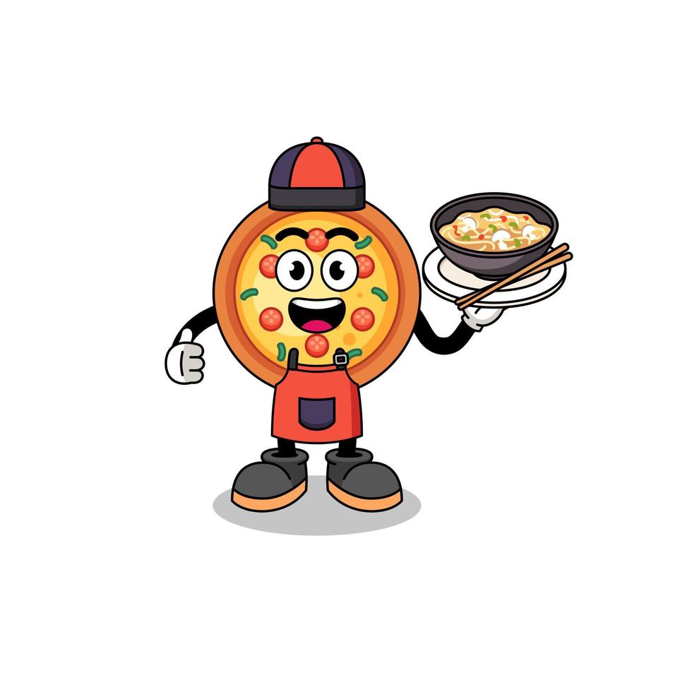 illustration de la pizza en tant que chef asiatique vecteur