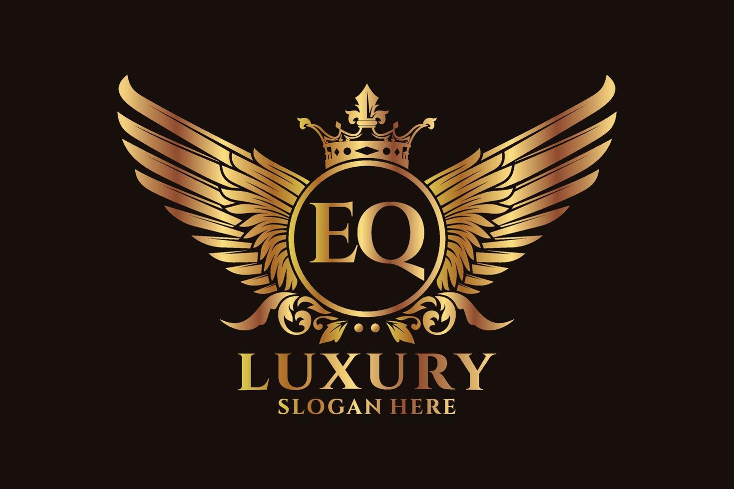 lettre d'aile royale de luxe eq crête vecteur de logo couleur or, logo de victoire, logo de crête, logo d'aile, modèle de logo vectoriel.
