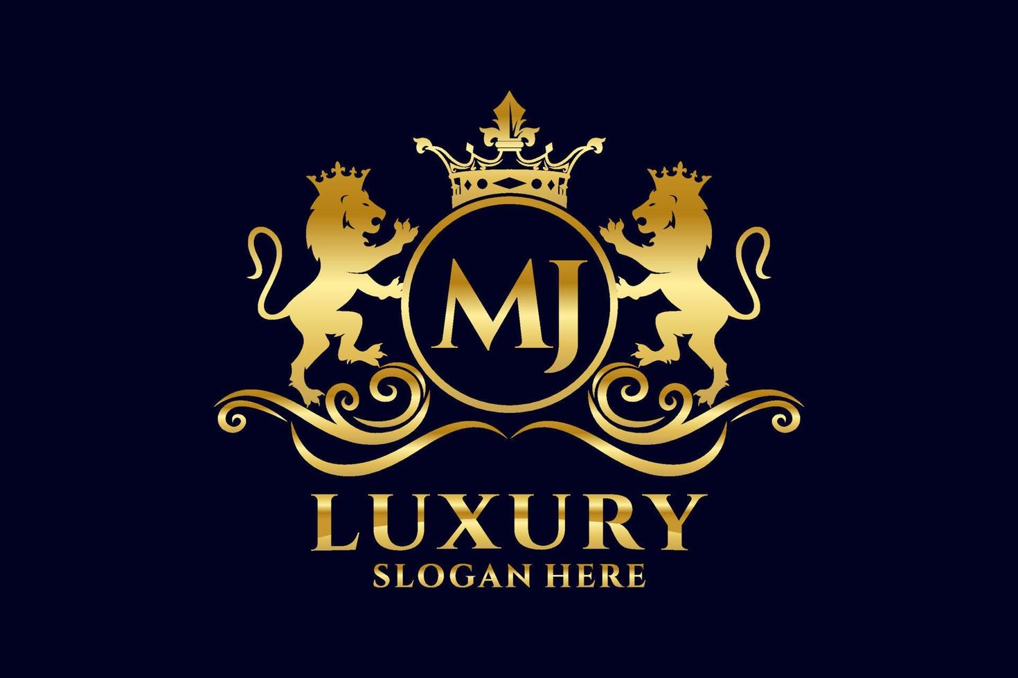 modèle de logo de luxe royal lion lettre initiale mj dans l'art vectoriel pour les projets de marque de luxe et autres illustrations vectorielles.
