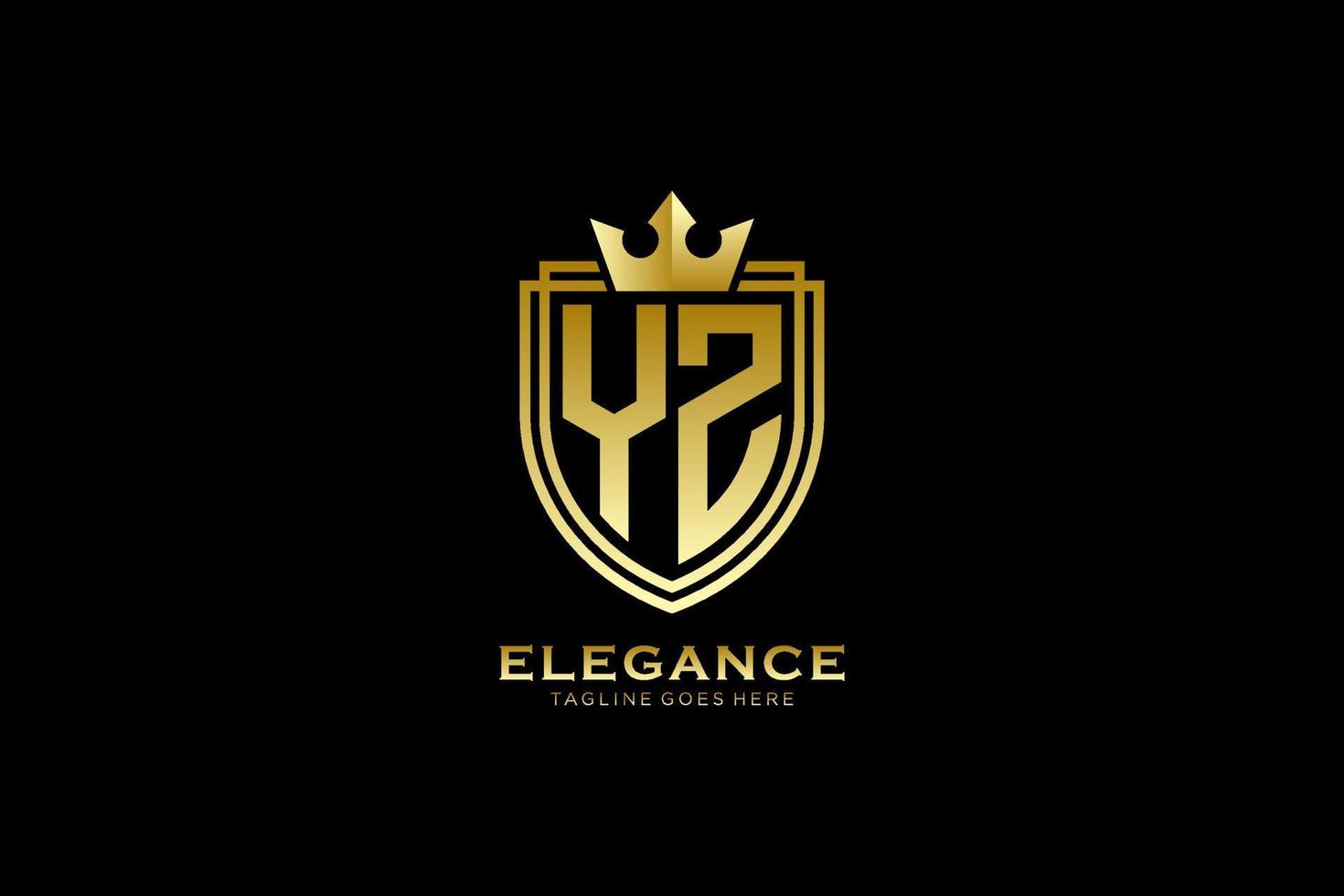 logo monogramme de luxe élégant initial yz ou modèle de badge avec volutes et couronne royale - parfait pour les projets de marque de luxe vecteur