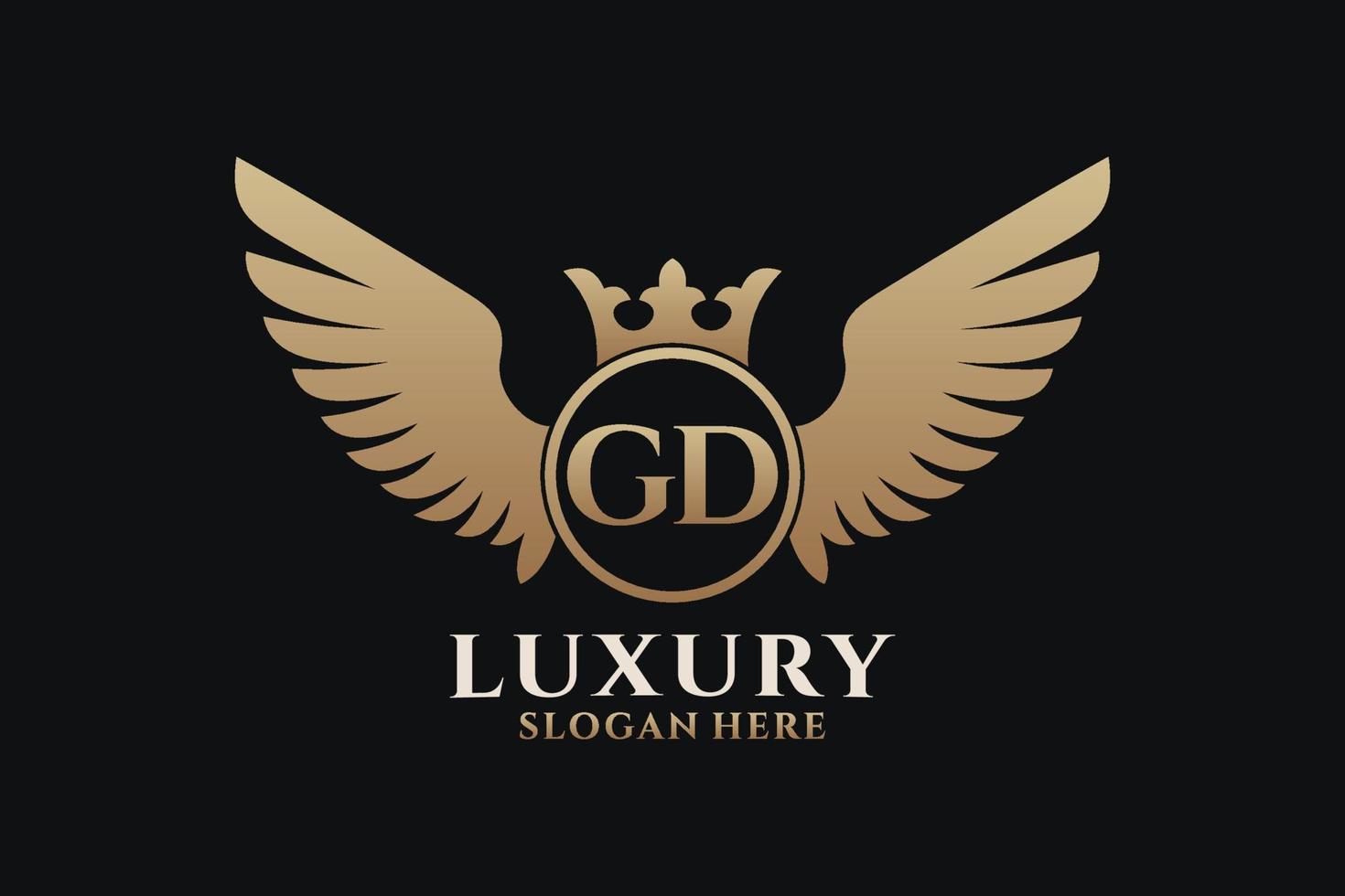 lettre d'aile royale de luxe gd crête logo couleur or vecteur, logo de victoire, logo de crête, logo d'aile, modèle de logo vectoriel. vecteur
