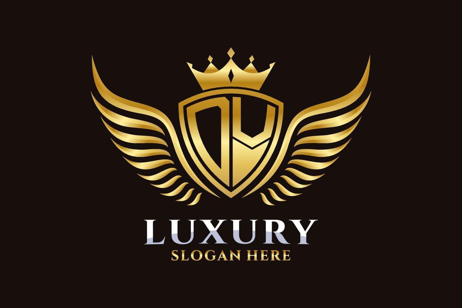 lettre d'aile royale de luxe dv crête logo couleur or vecteur, logo de victoire, logo de crête, logo d'aile, modèle de logo vectoriel. vecteur