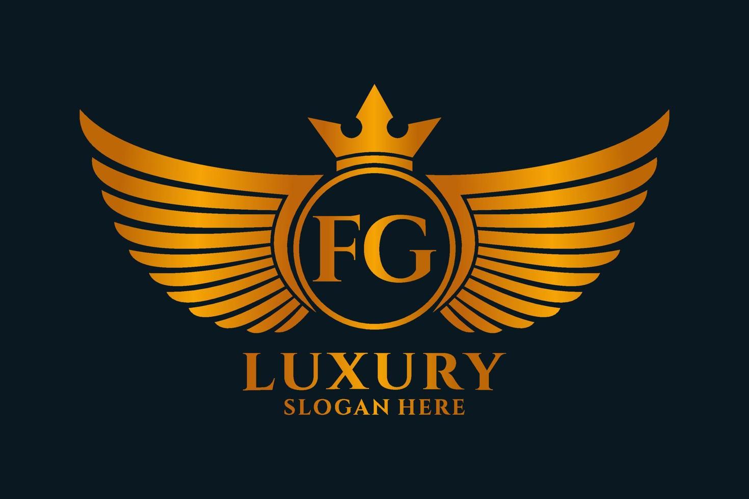 lettre d'aile royale de luxe fg crête vecteur de logo couleur or, logo de victoire, logo de crête, logo d'aile, modèle de logo vectoriel.