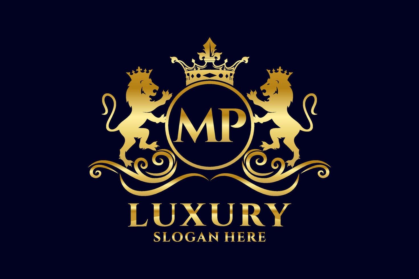 modèle de logo de luxe royal lion lettre initiale mp dans l'art vectoriel pour les projets de marque luxueux et autres illustrations vectorielles.