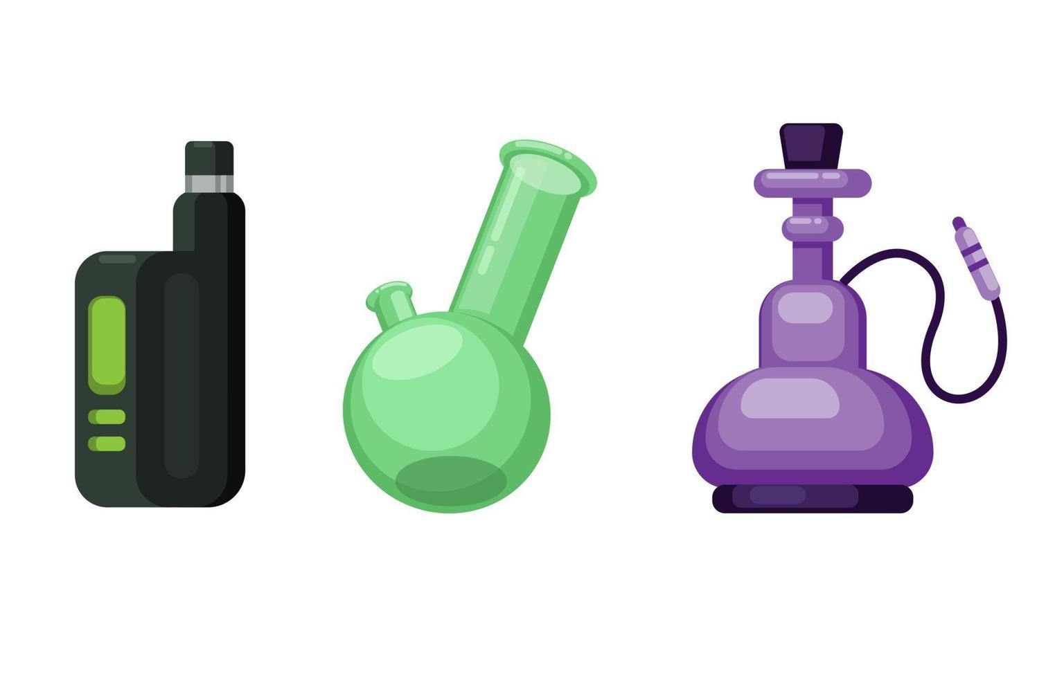 vape, bong et chicha. collection d'objets de symbole de tabagisme alternatif vecteur d'illustration de dessin animé