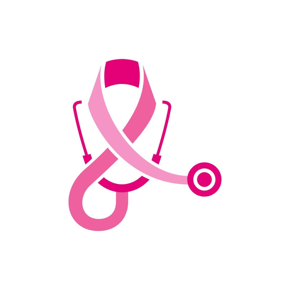 logo du cancer du sein féminin. diagnostic avec stéthoscope vecteur