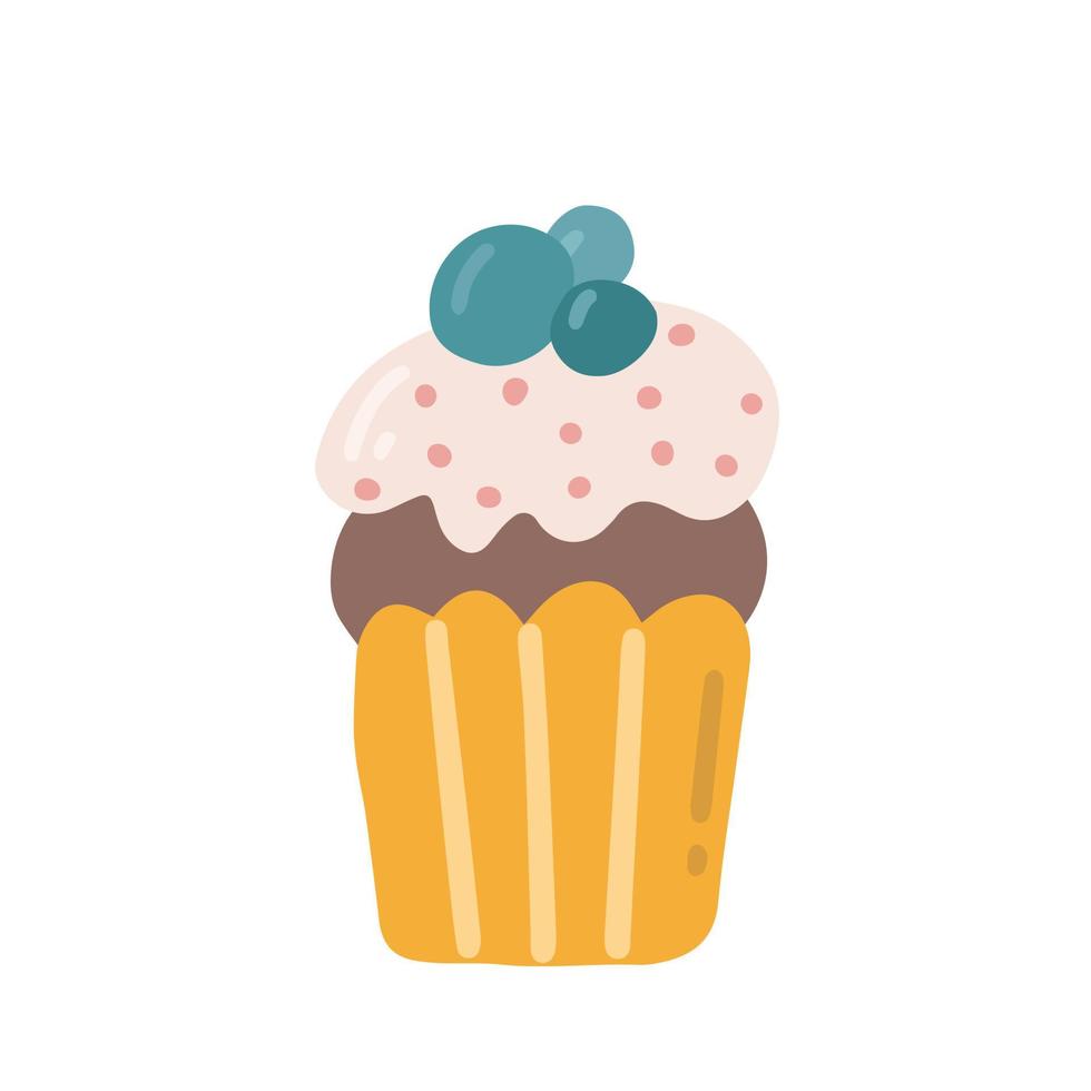 cupcake à la crème et aux baies, illustration vectorielle à plat du dessert festif sur fond blanc vecteur