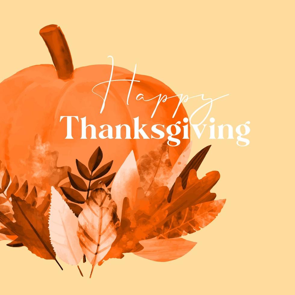 illustration de conception de cartes de joyeux thanksgiving avec citrouille et feuilles d'automne couleur orange vecteur