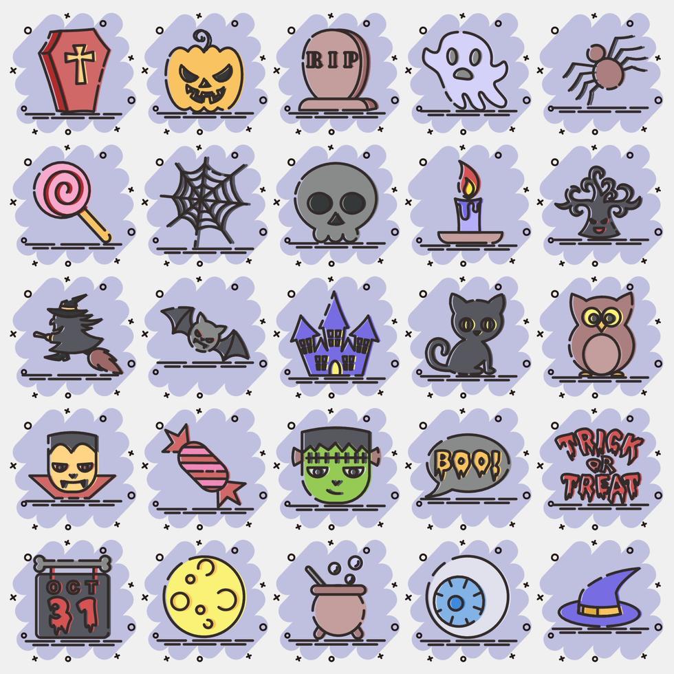 jeu d'icônes halloween elements.icon dans le style comique. convient aux impressions, affiches, dépliants, décoration de fête, carte de voeux, etc. vecteur