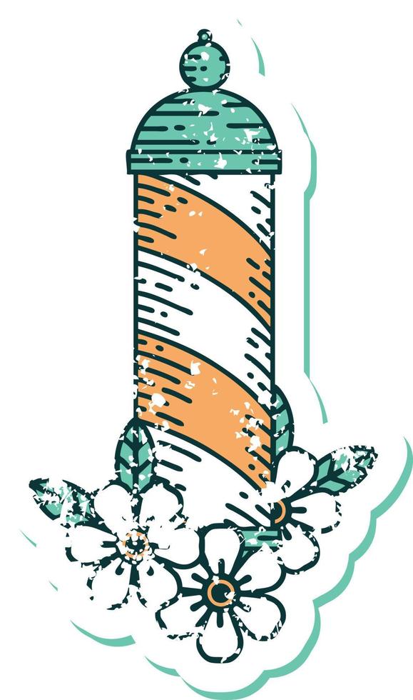 image emblématique de style tatouage d'autocollant en détresse d'un poteau de barbier vecteur