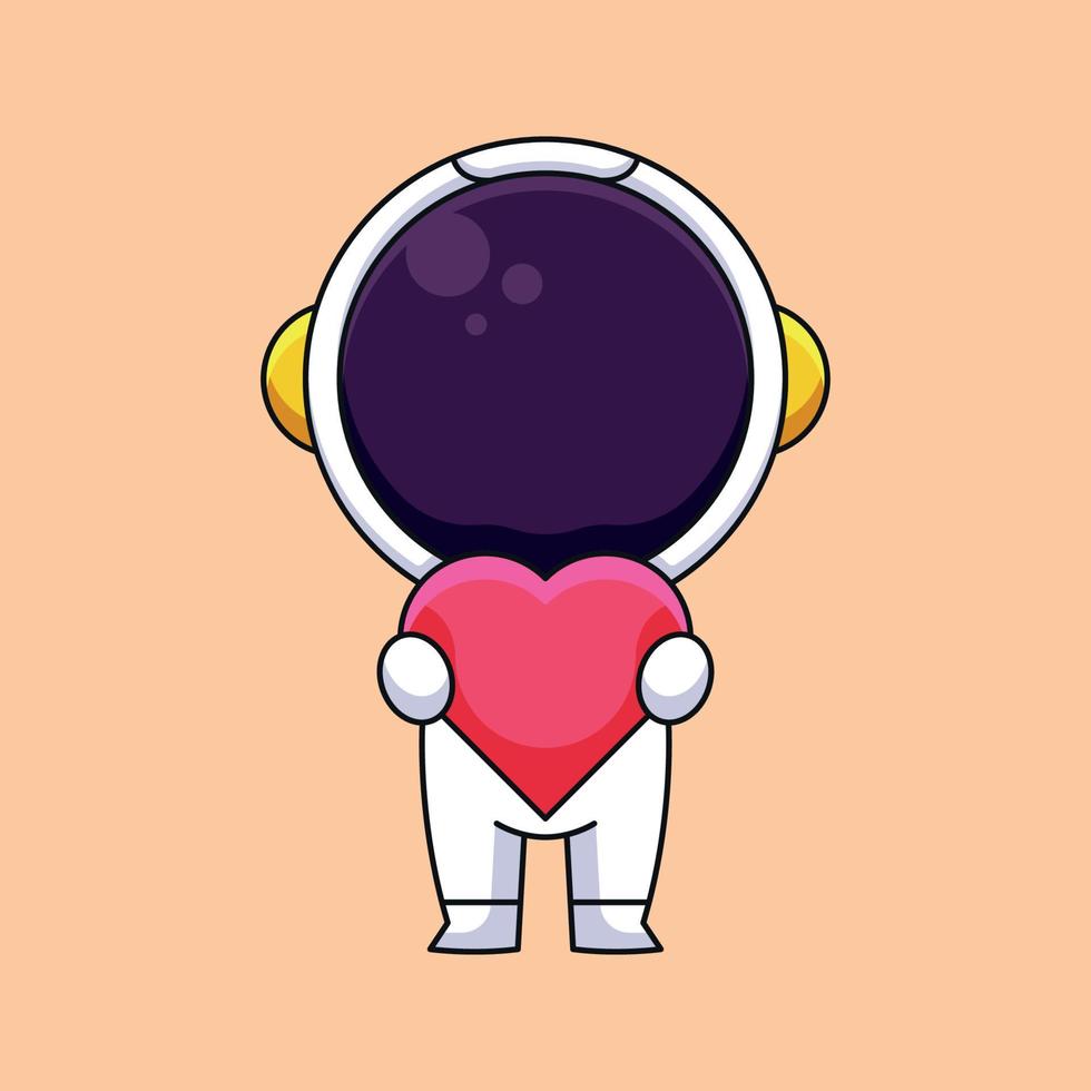 mignon astronaute tenant amour coeur dessin animé mascotte doodle art dessinés à la main concept vecteur kawaii icône illustration