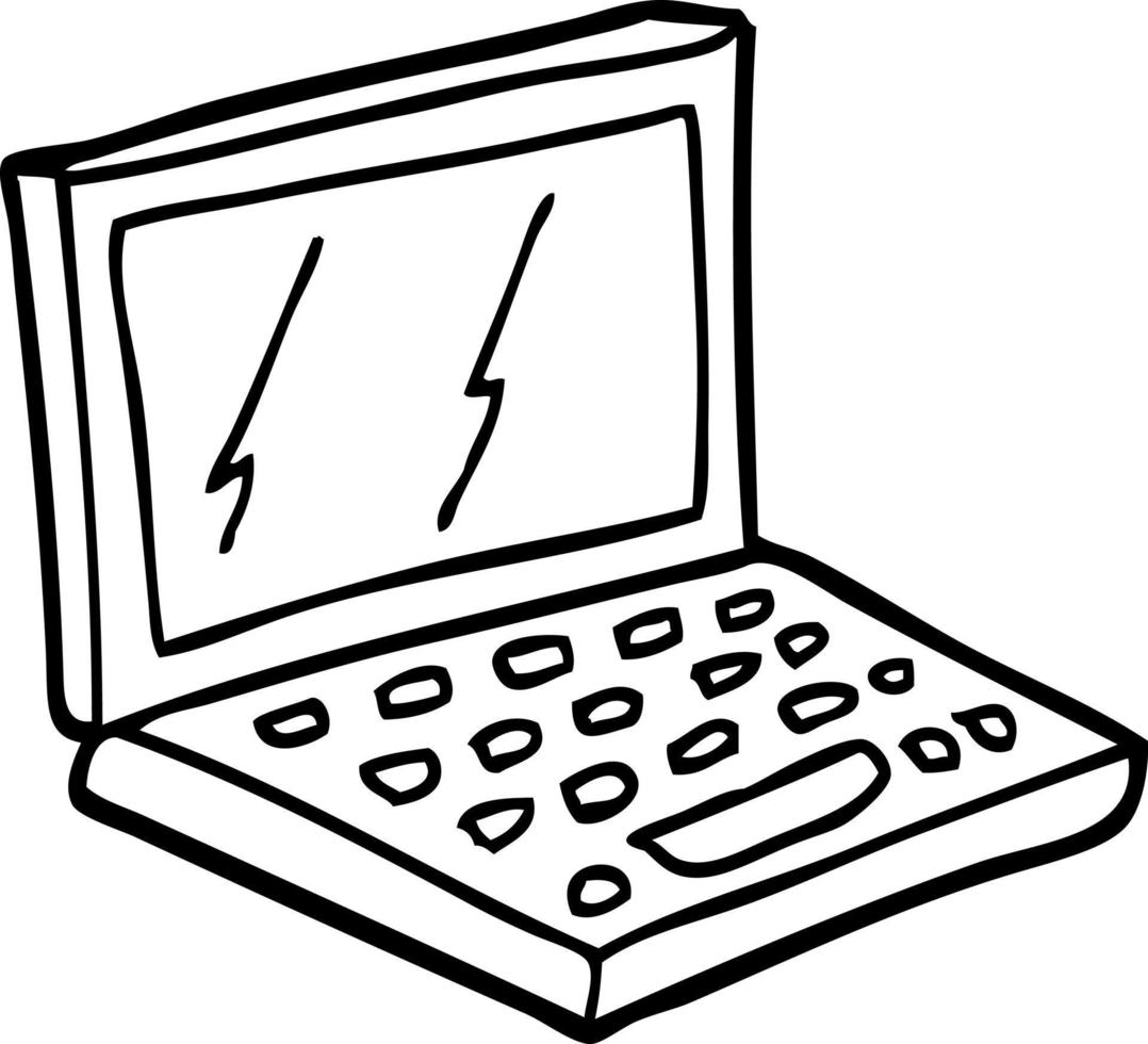 ordinateur portable dessin animé noir et blanc vecteur