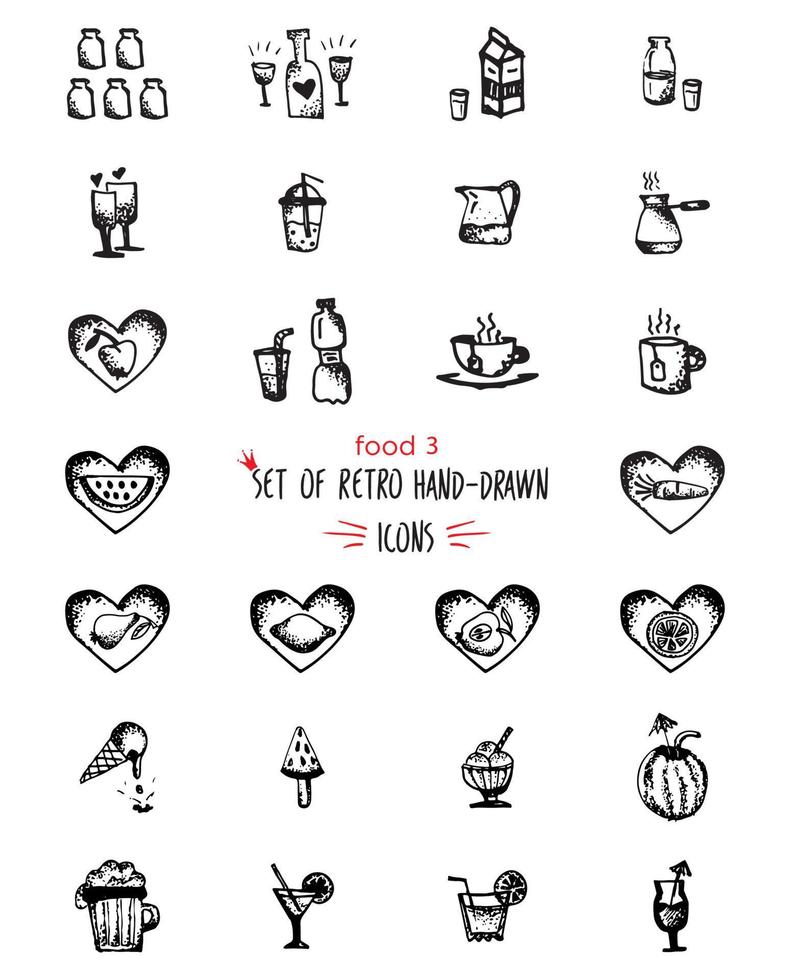 icônes de ligne de croquis dessinés à la main de nourriture fruits et boissons vecteur