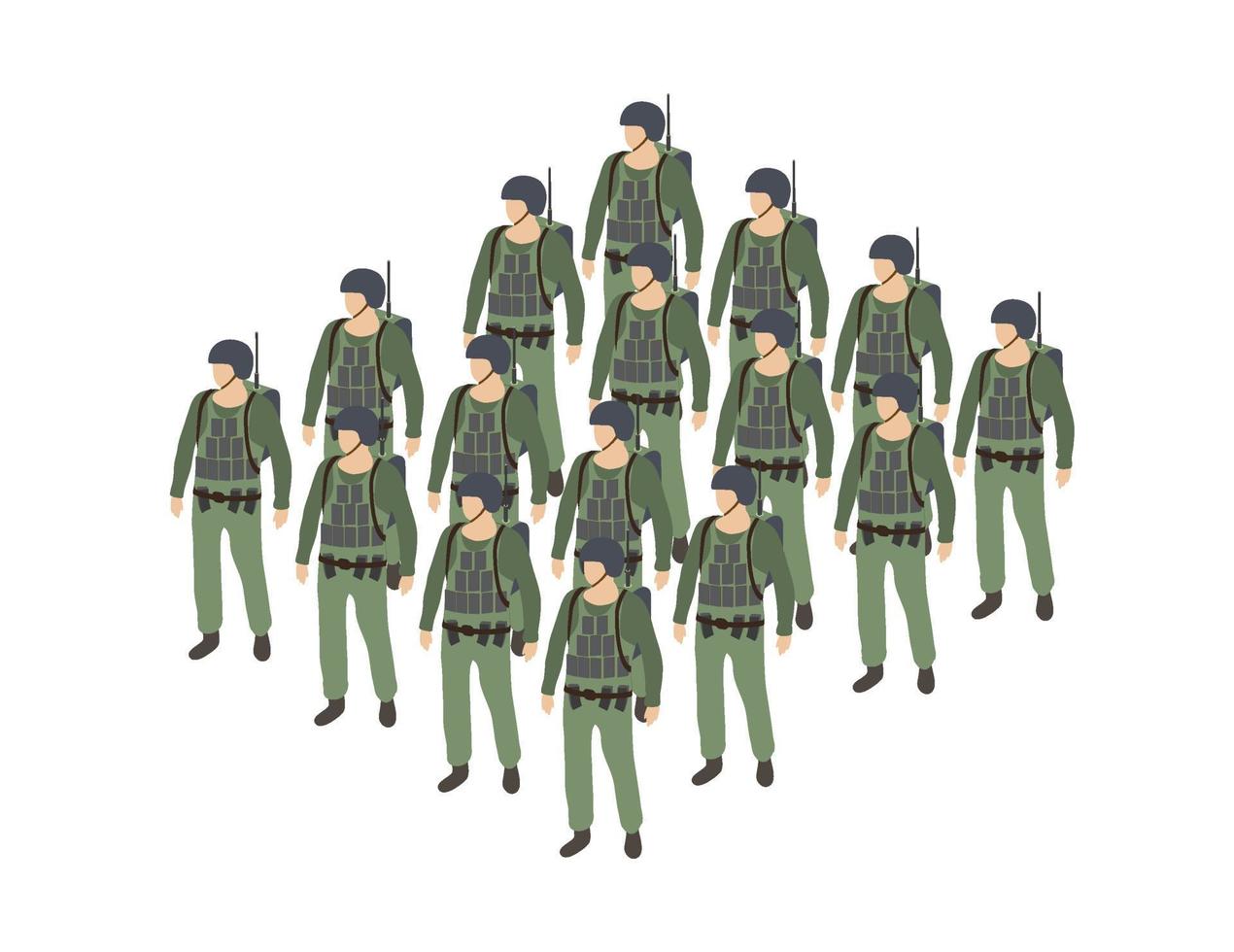 ensemble de soldats de troupes armées de l'armée objets militaires armés isométriques et éléments graphiques de la force de combat de guerre illustration 3d vecteur