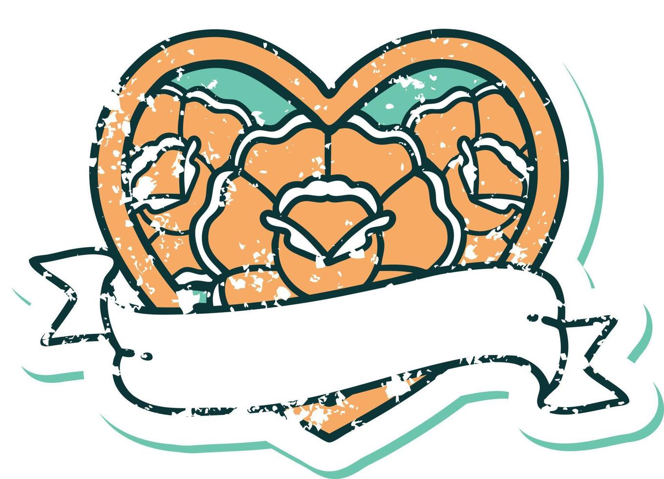 image emblématique de style tatouage autocollant en détresse d'un coeur et d'une bannière avec des fleurs vecteur