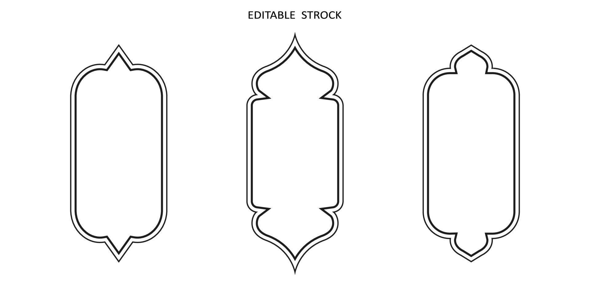 forme vectorielle islamique d'un arc de fenêtre ou de porte. ensemble de cadres arabes. icône de contour modifiable ramadan kareem vecteur