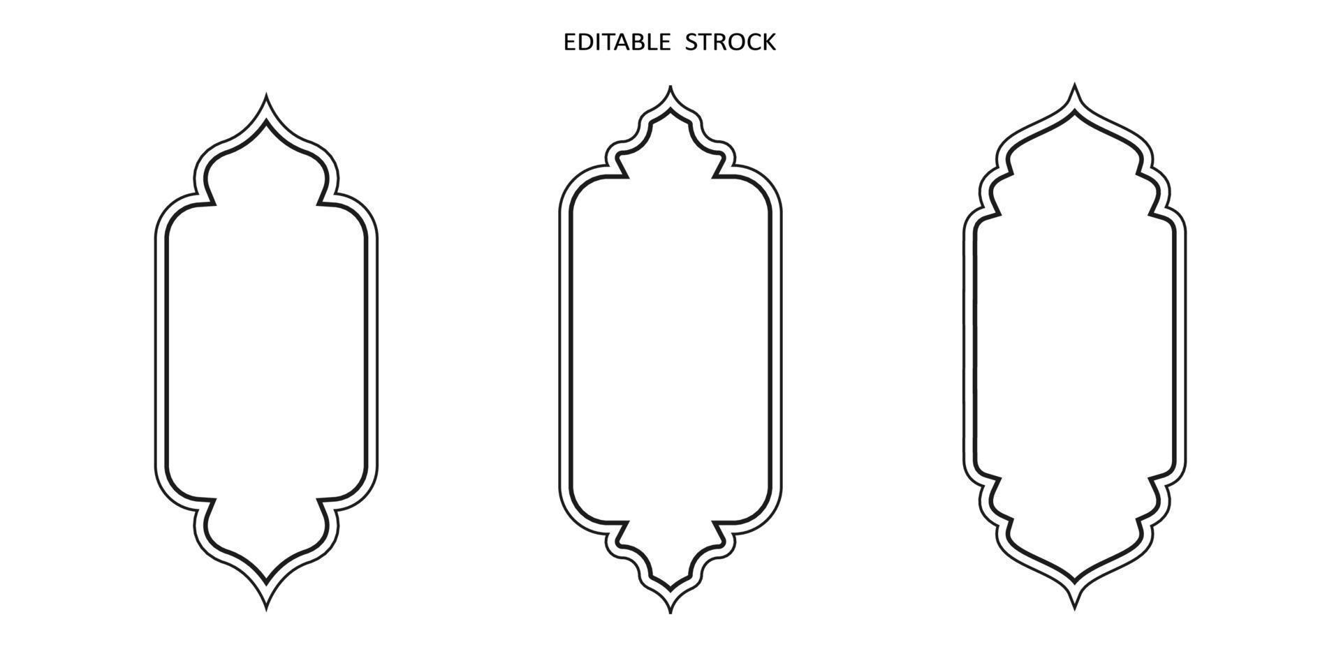 forme vectorielle islamique d'un arc de fenêtre ou de porte. ensemble de cadres arabes. icône de contour modifiable ramadan kareem vecteur