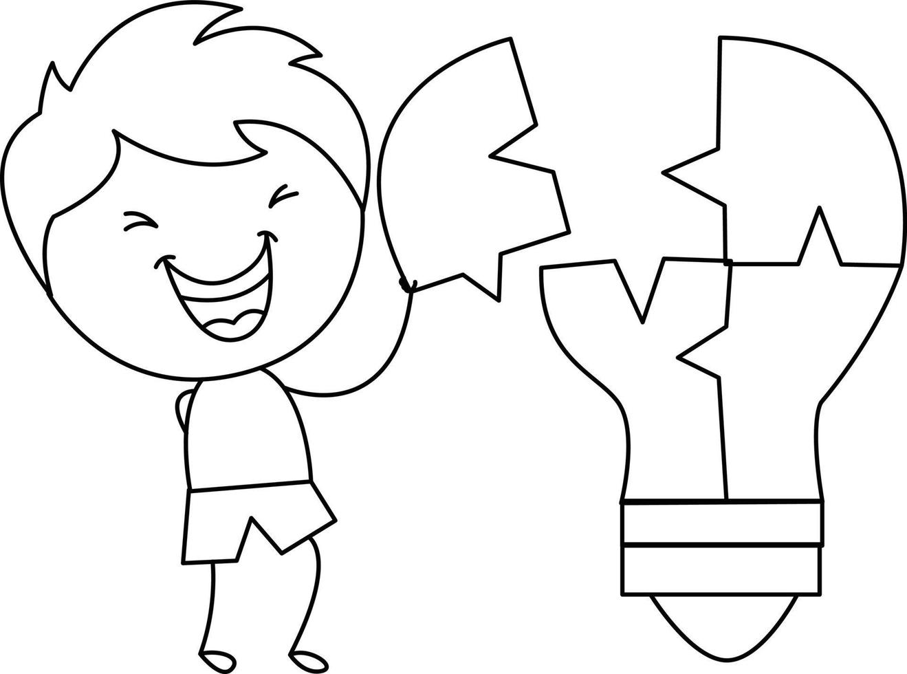 jolie illustration d'un garçon organisant une idée en forme de lampe vecteur