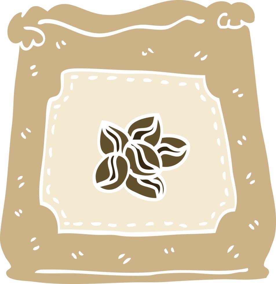 sac de dessin animé illustration couleur plate de grains de café vecteur