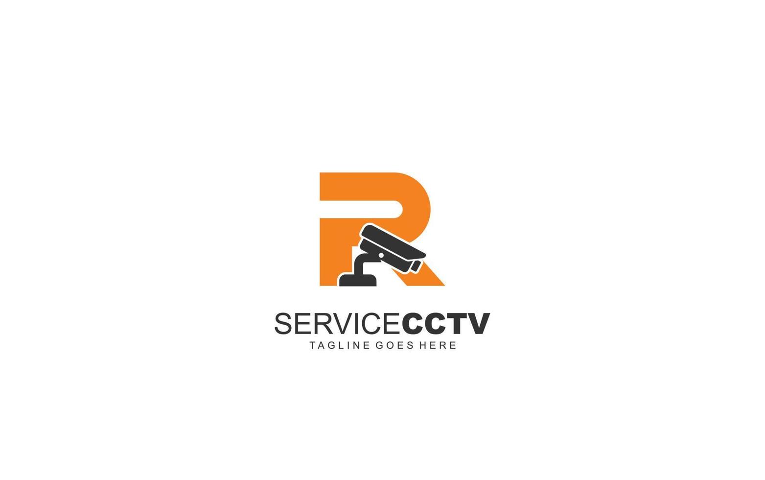r logo cctv pour l'identité. illustration vectorielle de modèle de sécurité pour votre marque. vecteur