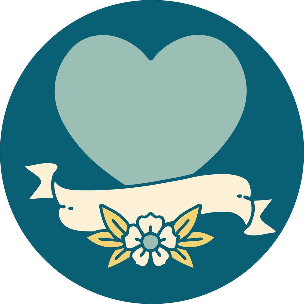 icône de style tatouage d'un coeur et d'une bannière vecteur