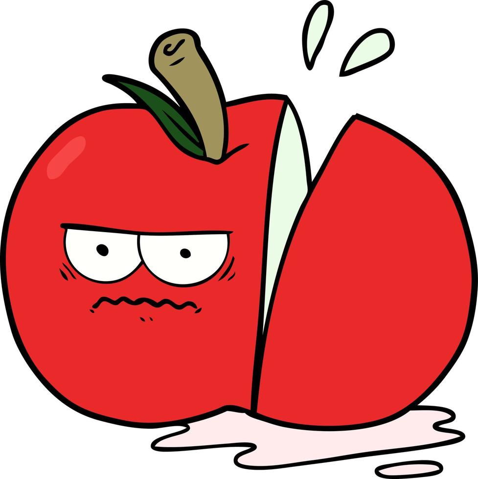 pomme en tranches en colère de dessin animé vecteur