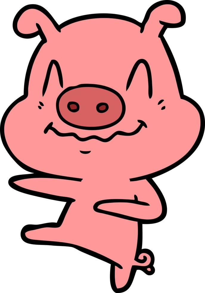 cochon dessin animé nerveux dansant vecteur