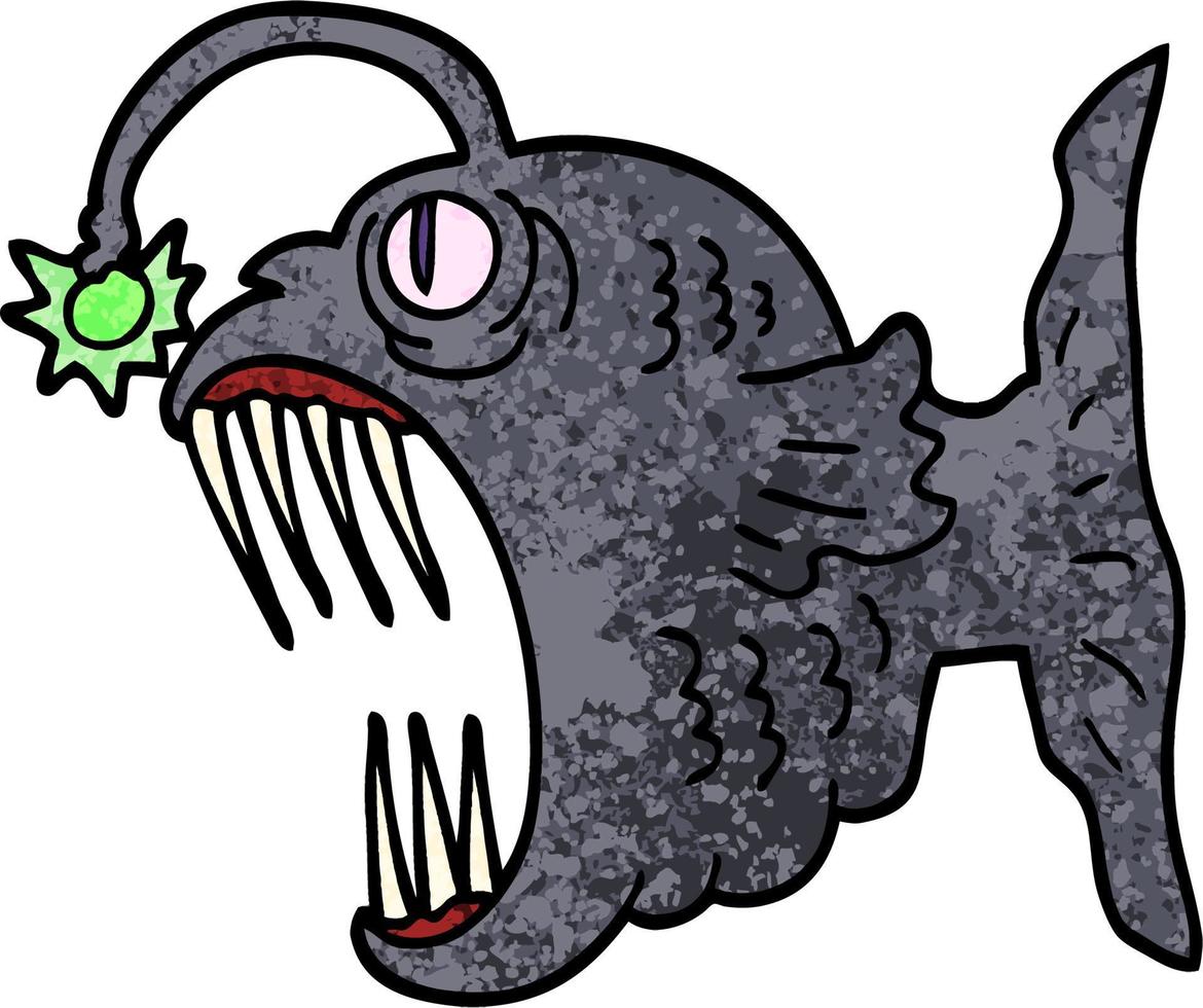 poisson lanterne de dessin animé illustration texturée grunge vecteur
