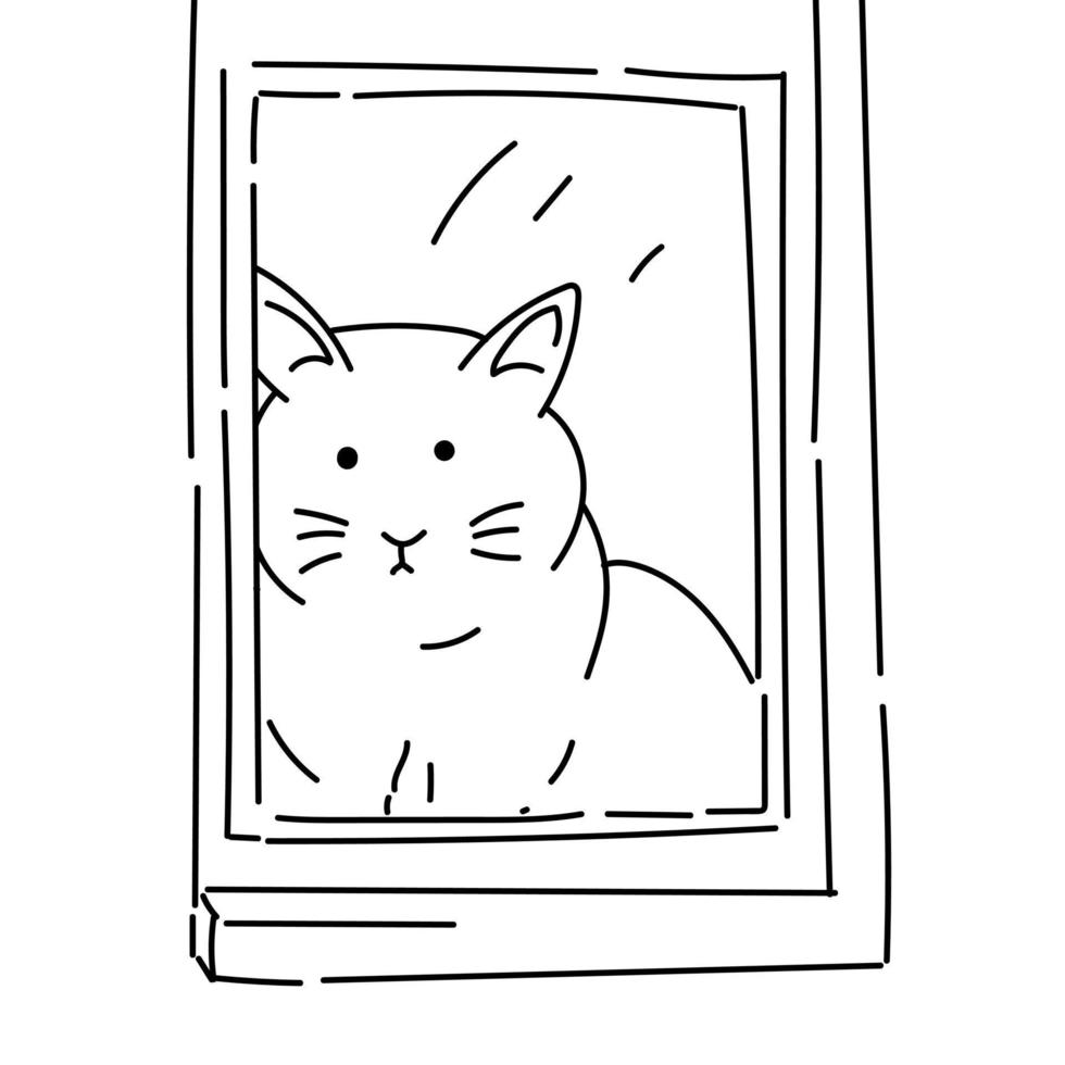 illustration vectorielle de dessin au trait d'un chat perché dans la fenêtre vecteur