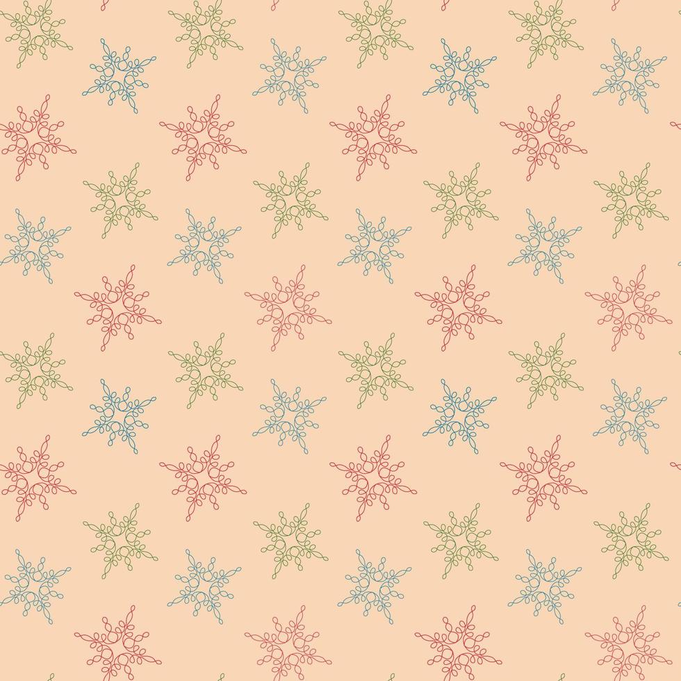 flocons de neige colorés à motif vectoriel continu dans un style d'art en ligne sur fond clair