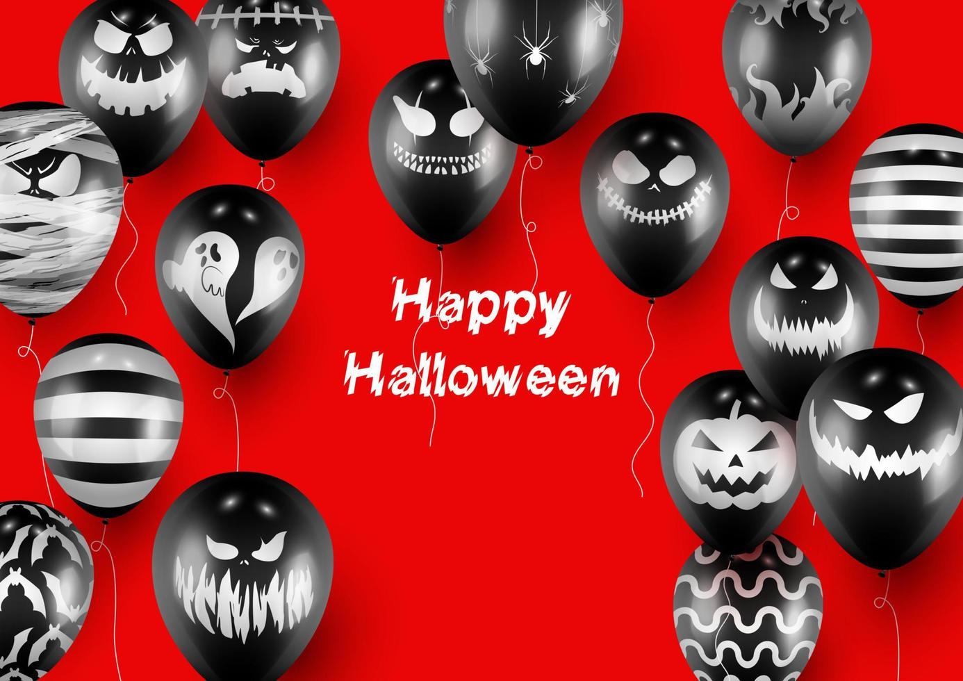 modèle d'affiche et de bannière d'halloween avec des ballons noirs sur fond rouge vecteur