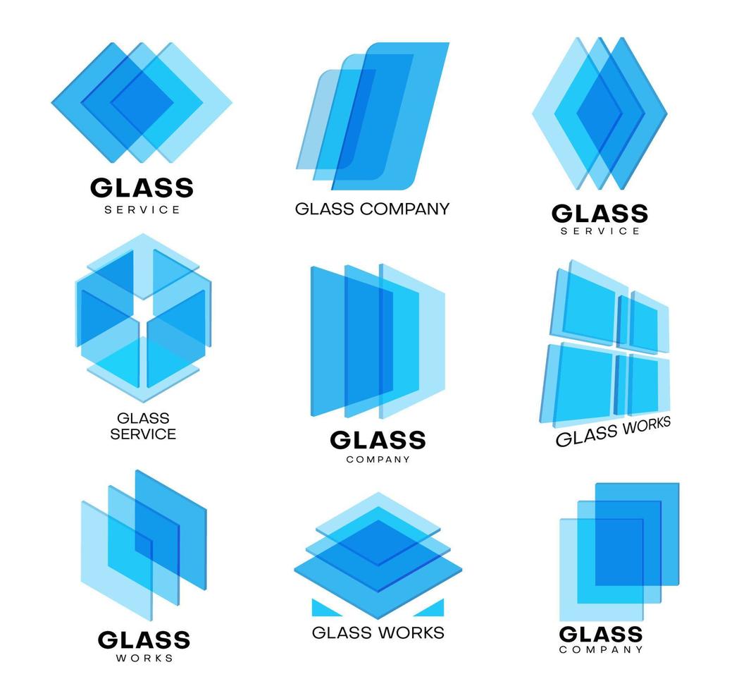 icônes de verre, construction et service de fenêtre vecteur