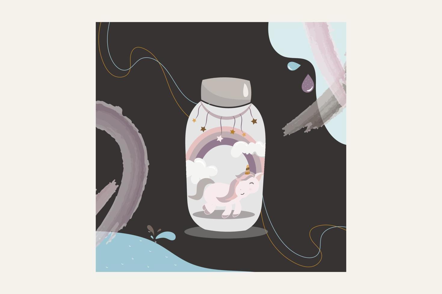 licorne mignonne dans l'illustration de dessin animé de bouteille vecteur