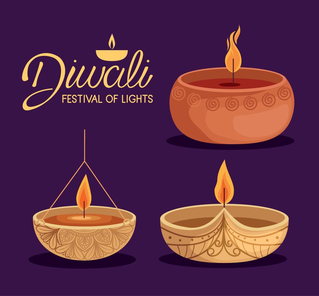 affiche du festival de la lumière de diwali vecteur