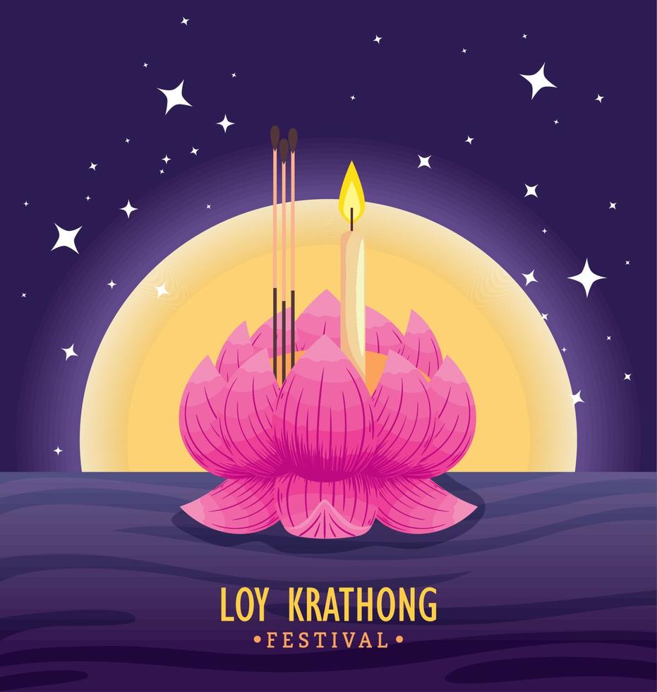 lettrage loy krathong avec lotus vecteur