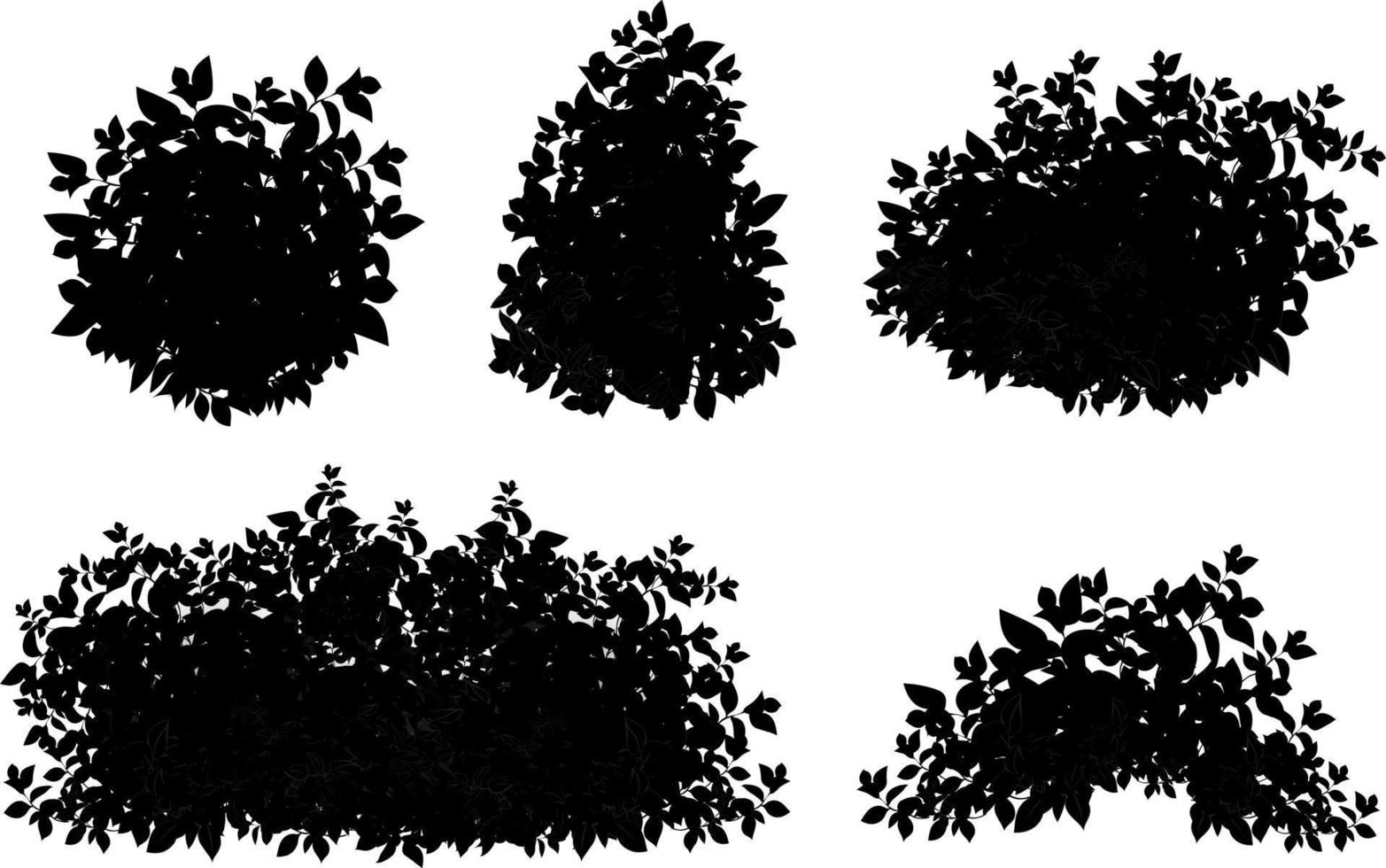 ensemble de plantes noires ornementales sous la forme d'une haie. arbuste de jardin réaliste, buisson saisonnier, buis, feuillage de brousse de couronne d'arbre. vecteur