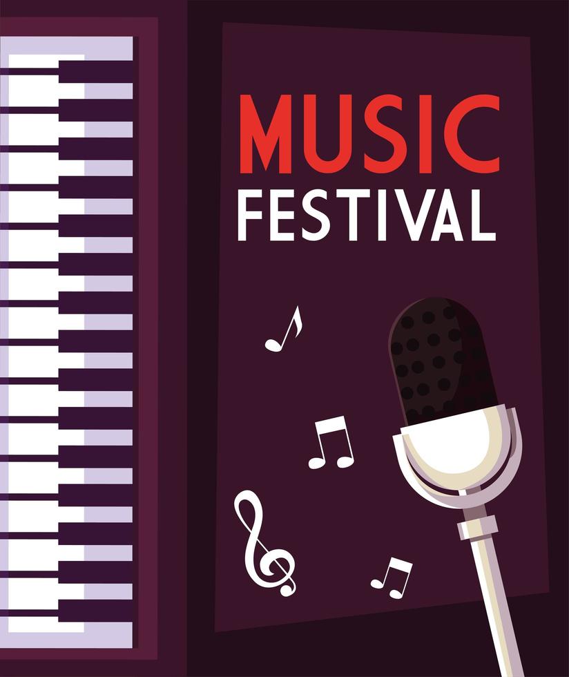 affiche festival de musique avec piano et microphone vecteur