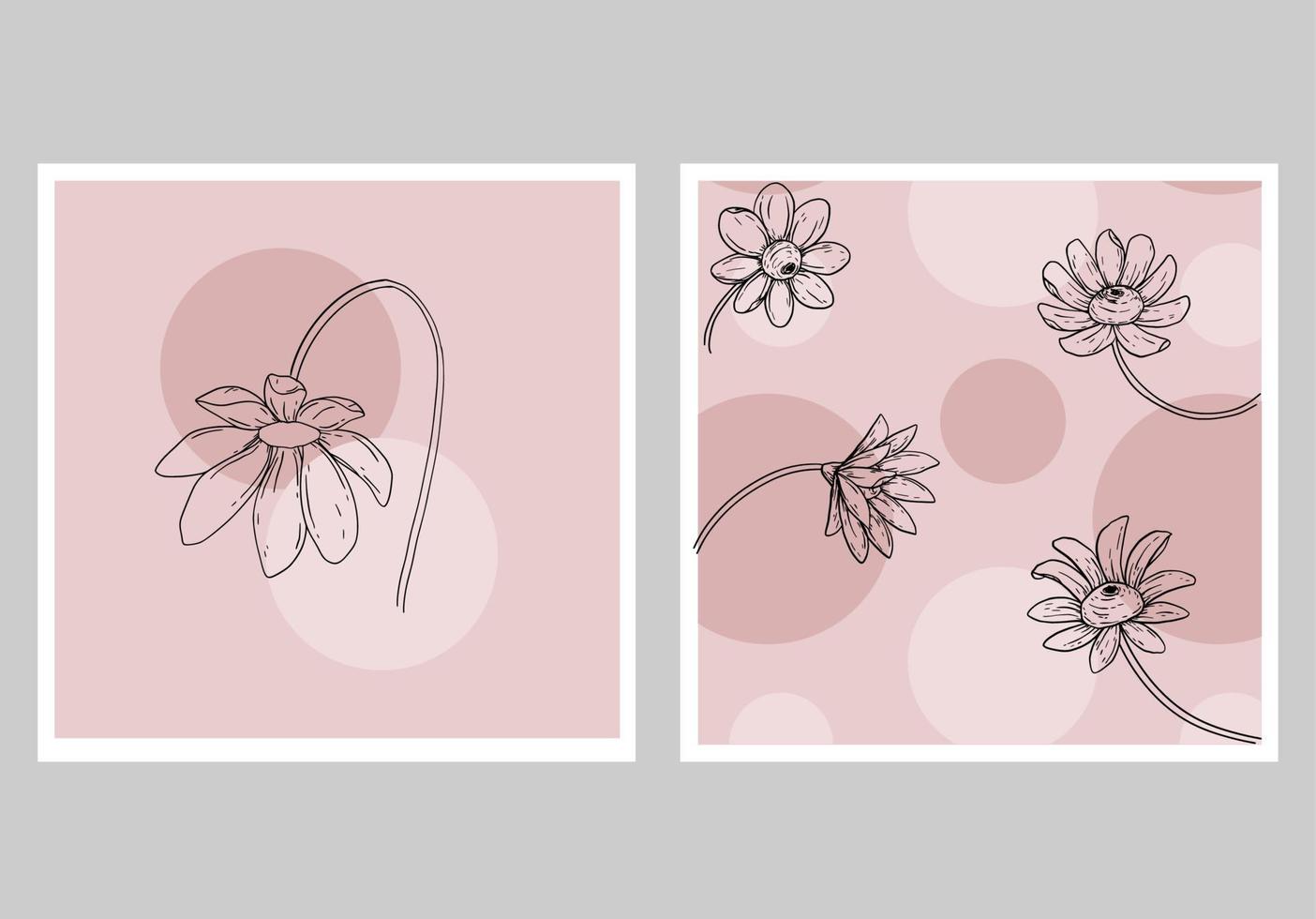 deux arrière-plan avec vecteur de couleur fleur croquis doodle