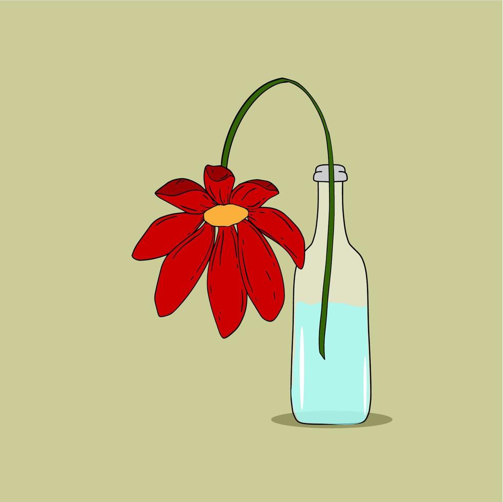 fleur fanée de vecteur sur des illustrations colorées de bouteille