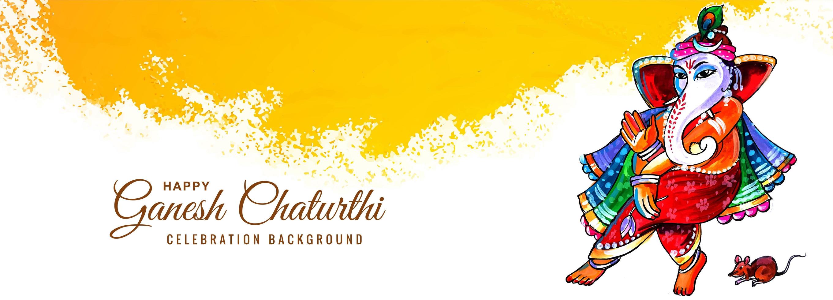 joyeux ganesh chaturthi utsav bannière du festival éclaboussures de peinture jaune vecteur