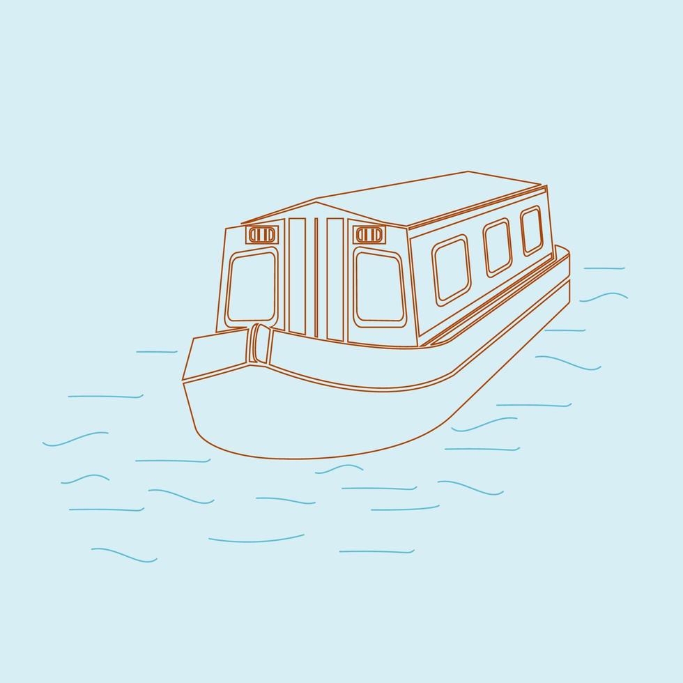 vue oblique avant trois quarts supérieure modifiable bateau fluvial flottant sur l'eau illustration vectorielle dans le style de contour pour le transport ou les loisirs d'œuvres d'art liées au royaume-uni ou à l'europe vecteur