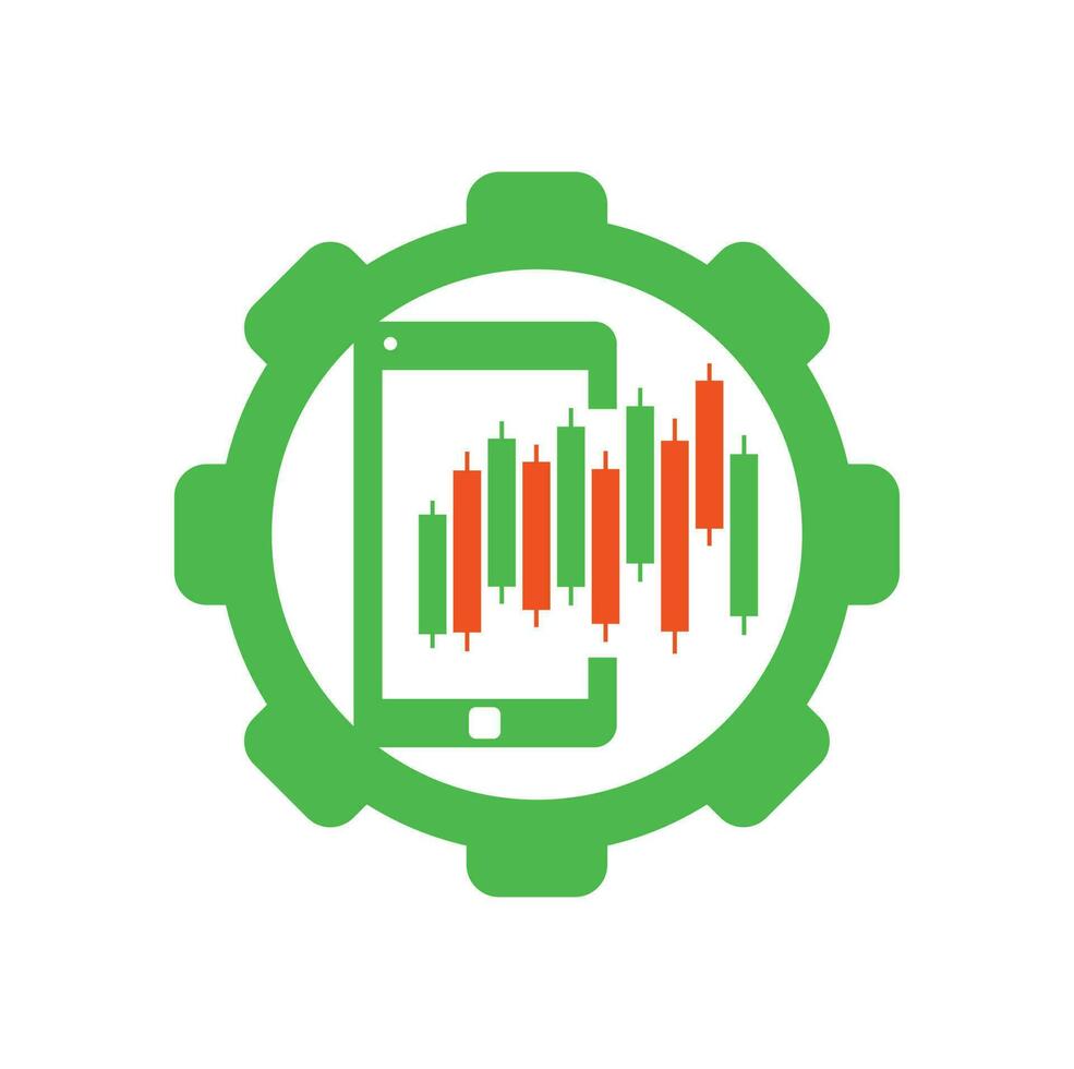 modèle de conception de logo de concept de forme d'engrenage de statistiques de téléphone. vecteur de conception d'icône de logo de finance mobile.