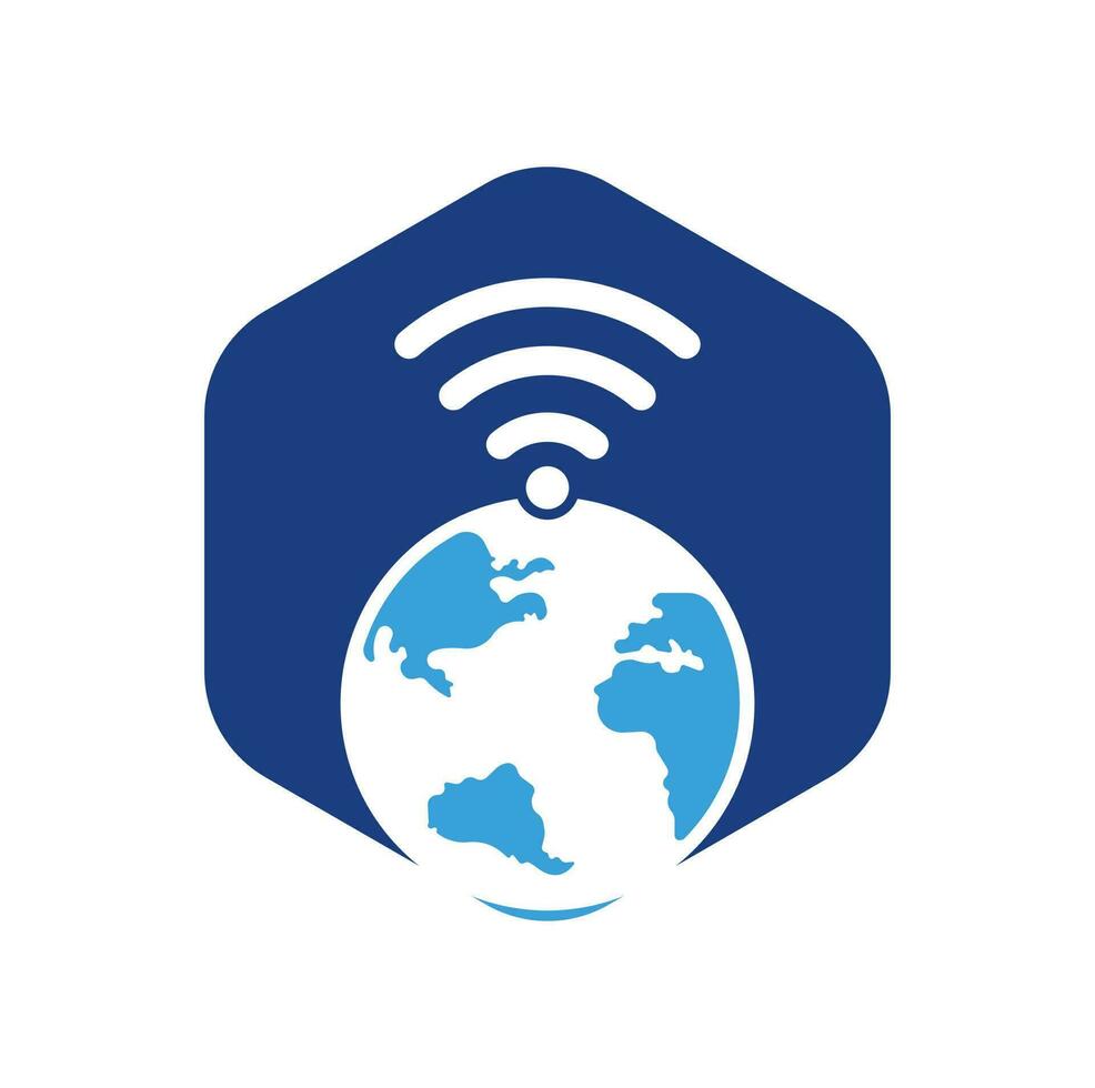 icône de conception de logo globe wifi. modèle de logo vectoriel de signal mondial.