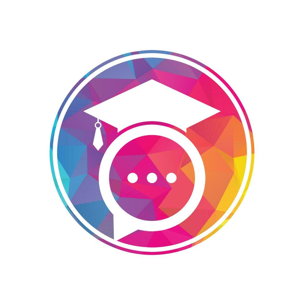 création de logo vectoriel de conversation d'éducation. chapeau de graduation avec la conception d'icône de bulle de chat.