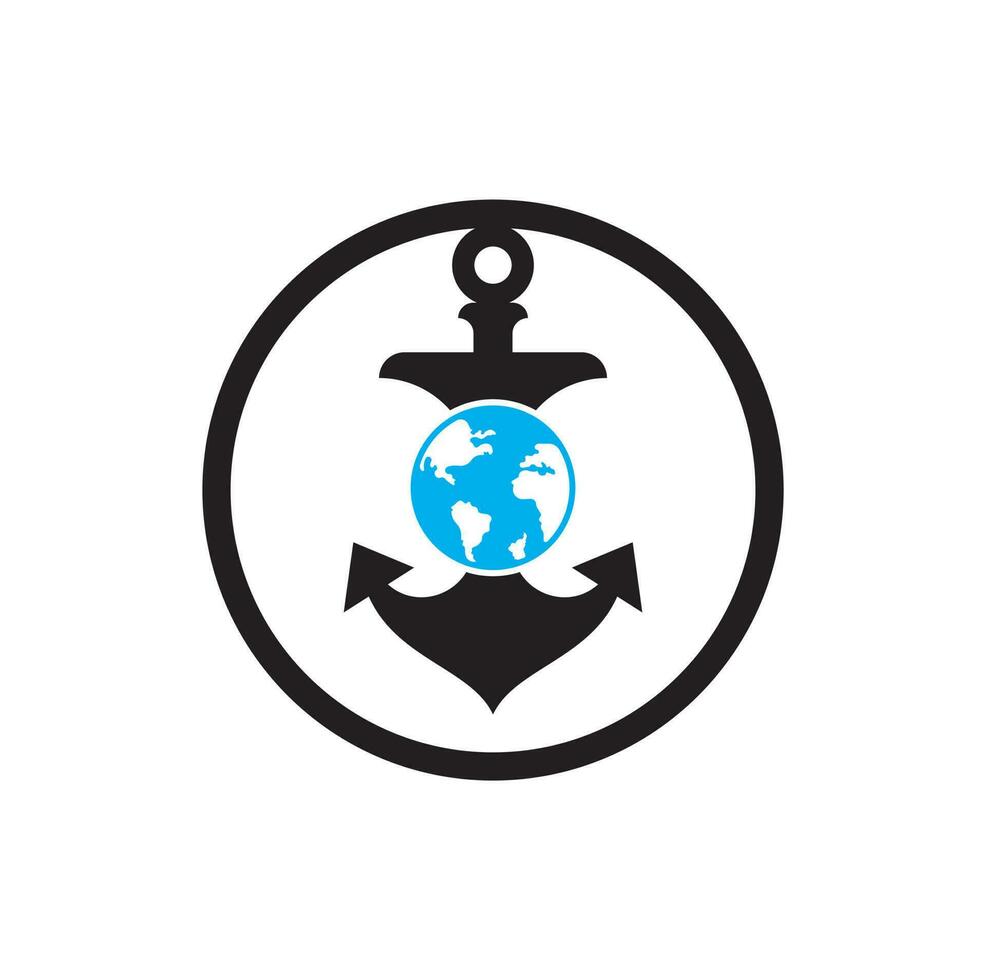 modèle de logo de globe d'ancrage. combinaison de logo ancre et planète. symbole ou icône marine et mondiale. vecteur