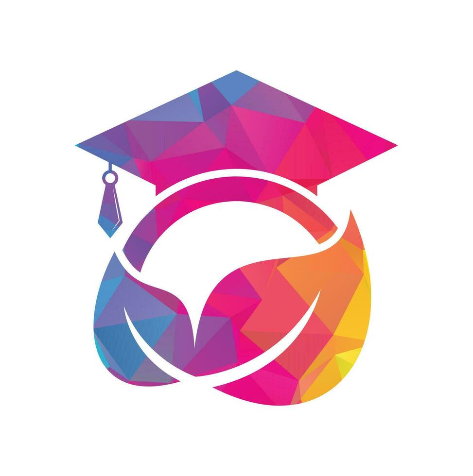 modèle de logo vectoriel étudiant nature. feuille avec la conception d'icône vectorielle de modèle de logo de chapeau de graduation.