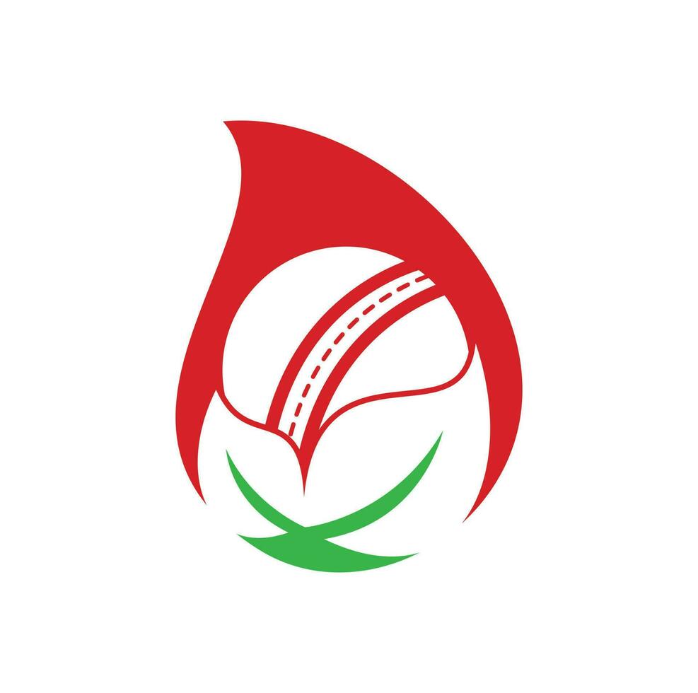 conception de logo vectoriel de concept de forme de goutte de cricket de feuille. modèle de conception de logo de cricket et organique unique.