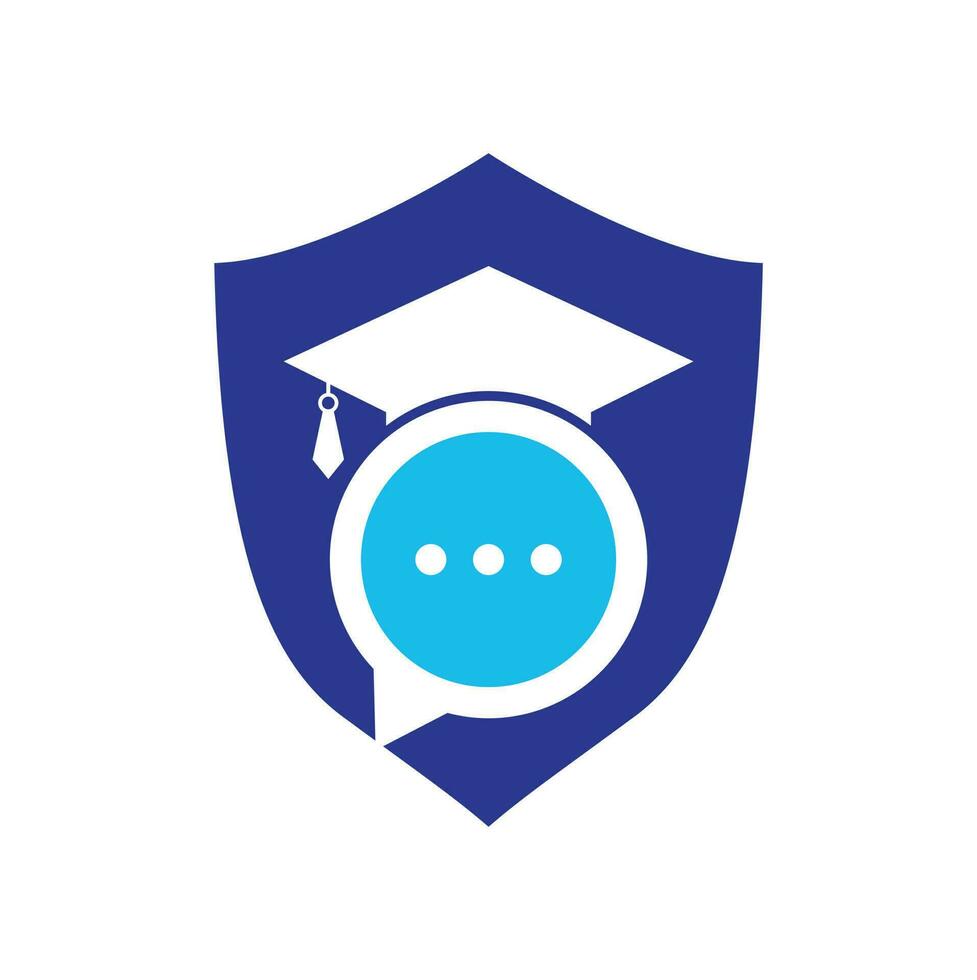 création de logo vectoriel de conversation d'éducation. chapeau de graduation avec la conception d'icône de bulle de chat.