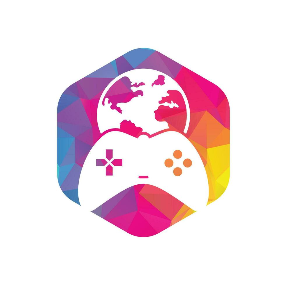 conception d'icône de logo de globe de jeu. logo du monde des joueurs en ligne. globe et icône de bâton de jeu vecteur